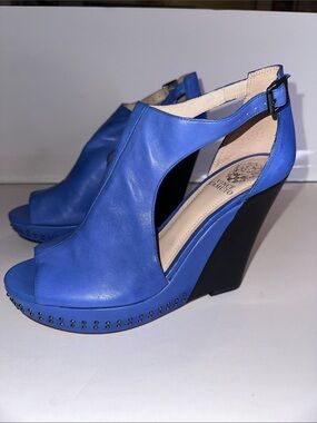 Vince Camuto Waylins Royal Blue Leather Open-Toe Slingback Wedges